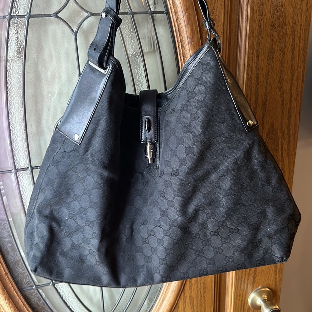 Gucci Jackie large hobo bag black with silver buckle